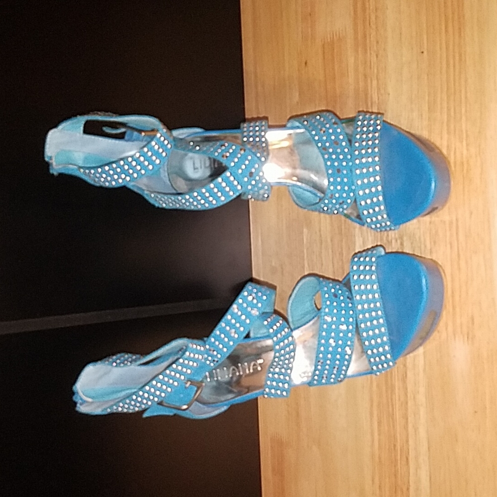 Blue stiletto wedge heels